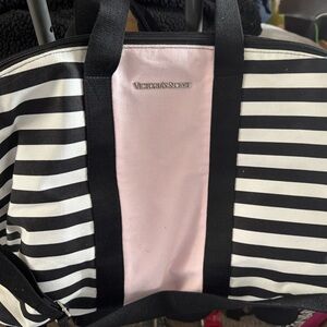 Victoria's Secret Iconic Black and Pink Striped carry all Travel Tote Bag - NWT